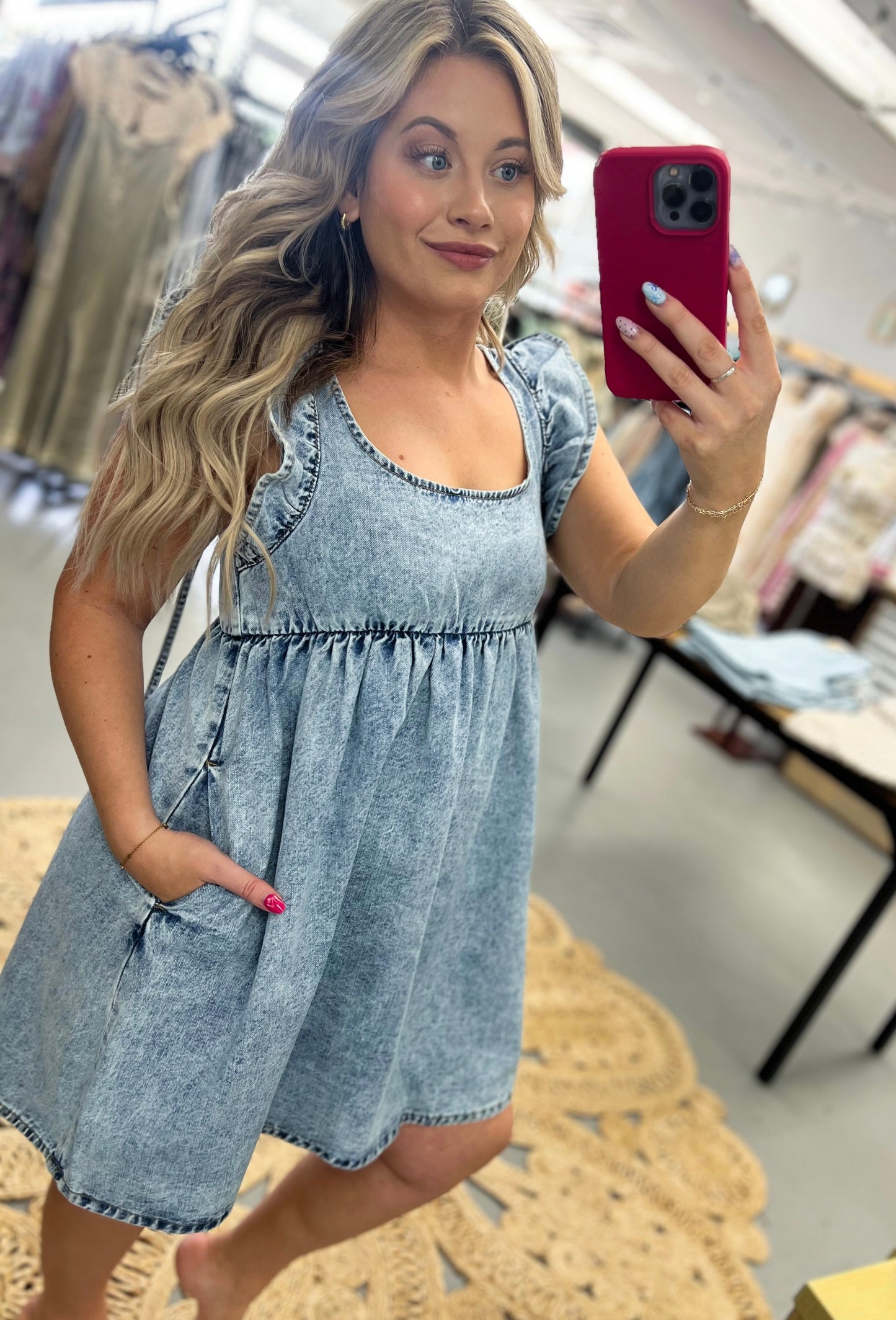 Denim Ruffle Sleeve Dress