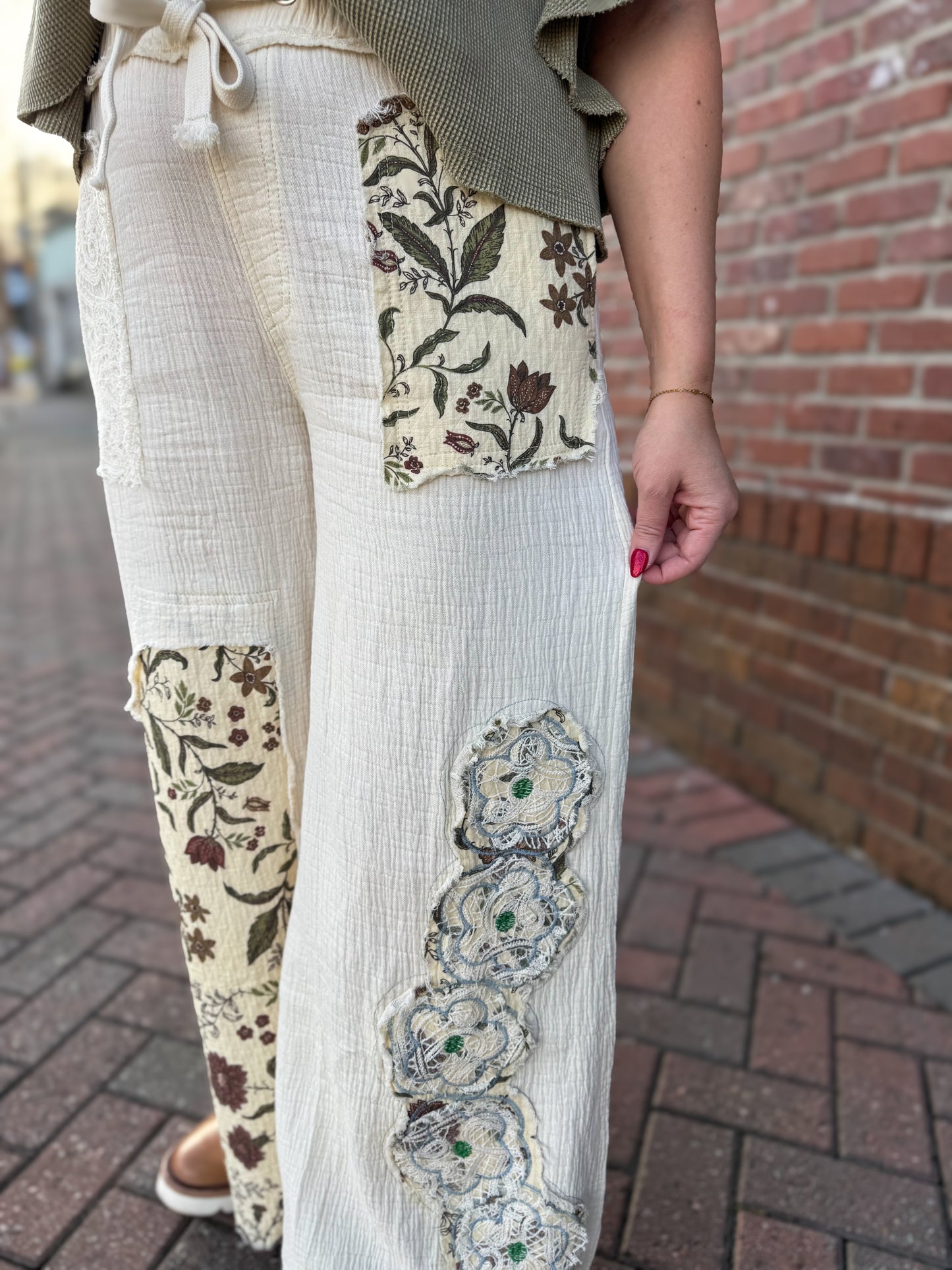 Cream Patchwork Pants