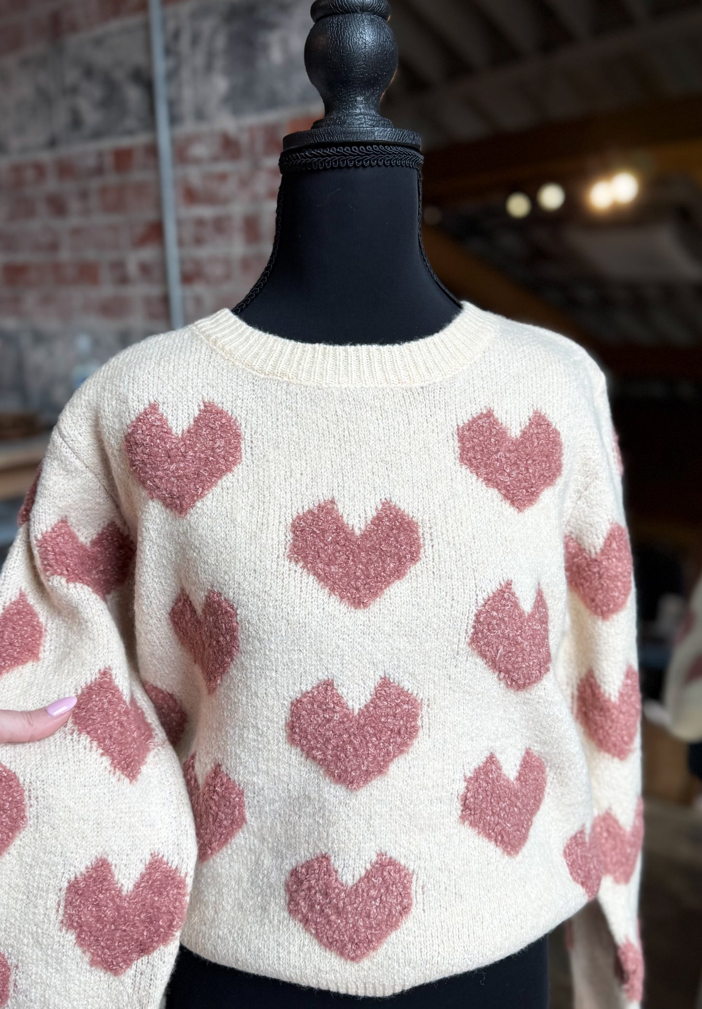 Pink Heart Oatmeal Sweater