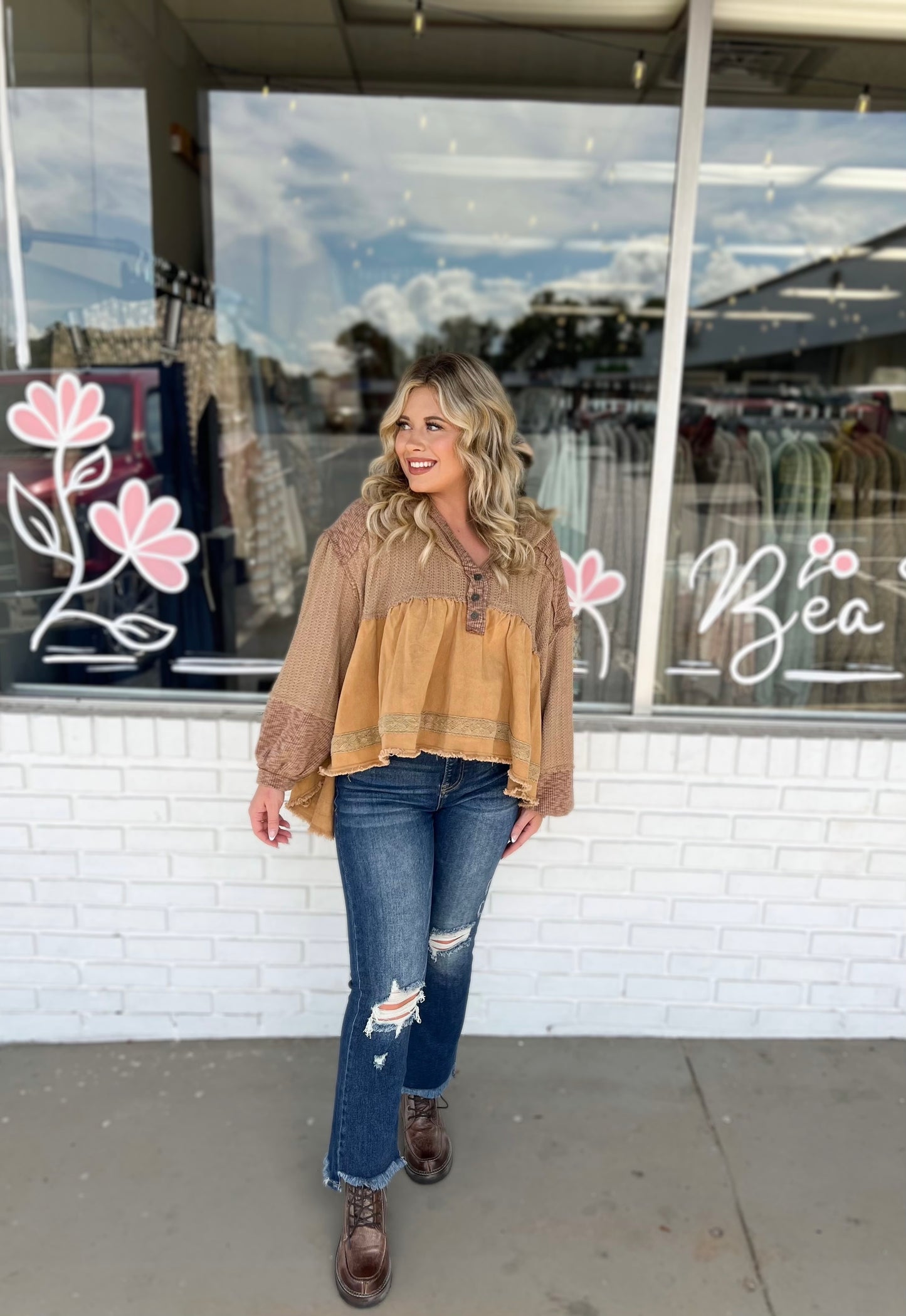Camel Hooded Top