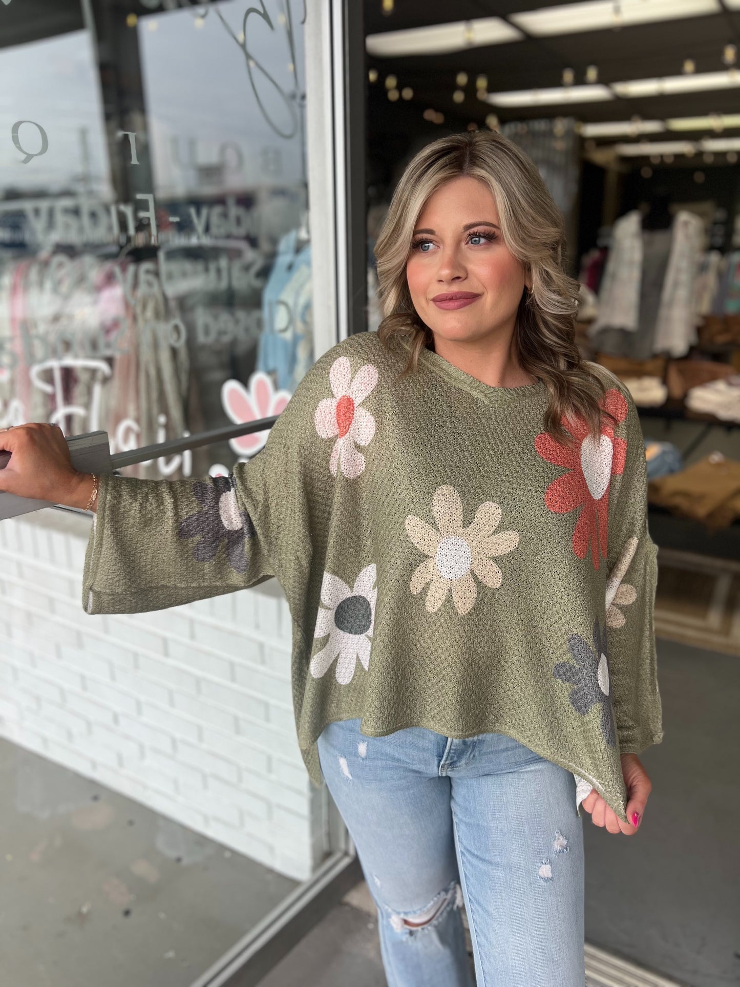 Olive Floral Top