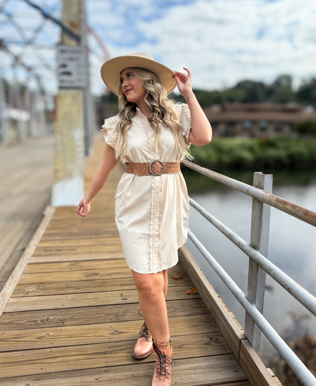 Bone Button Down Mini Dress
