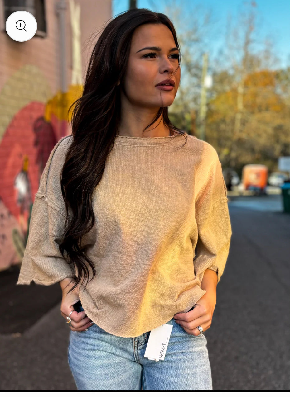 Washed Taupe Knit Top