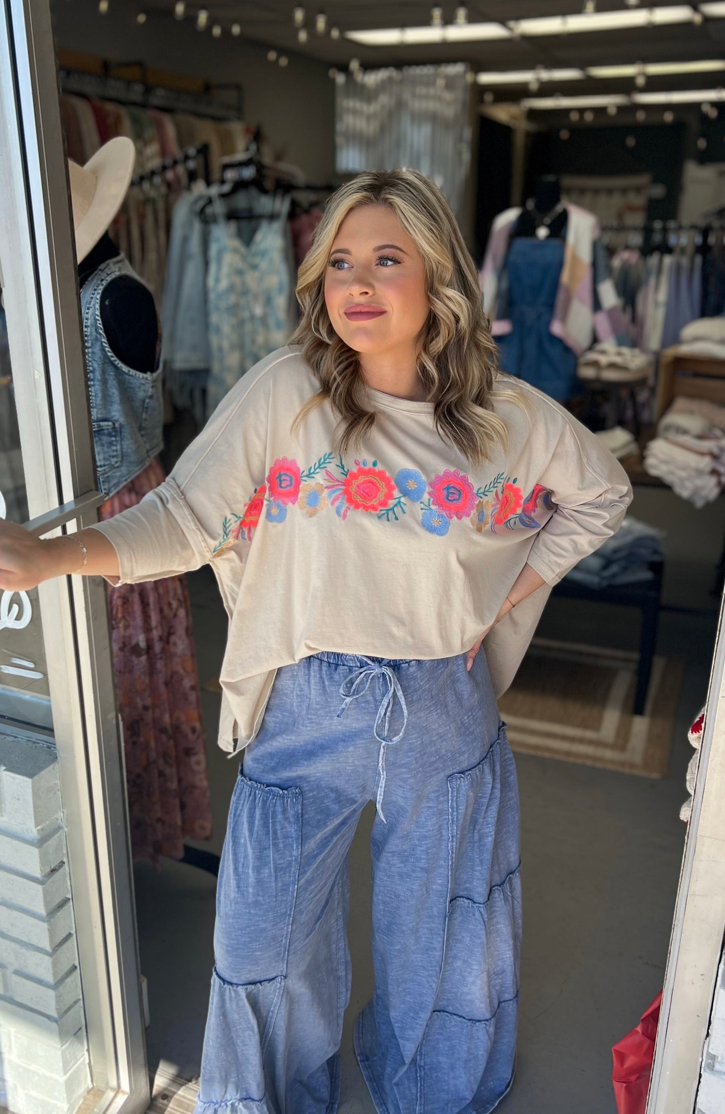 Khaki Flower Top