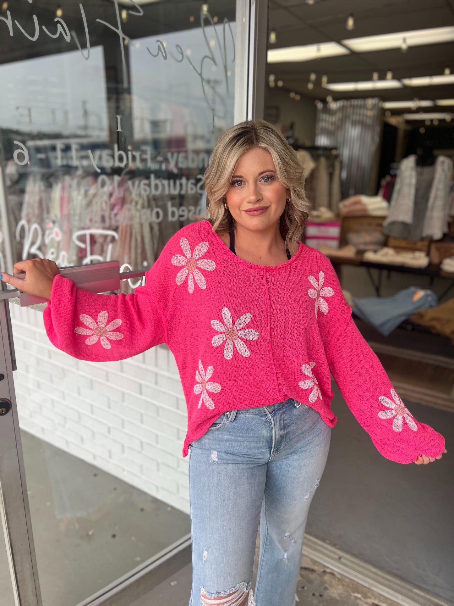 Hot Pink Floral Sweater