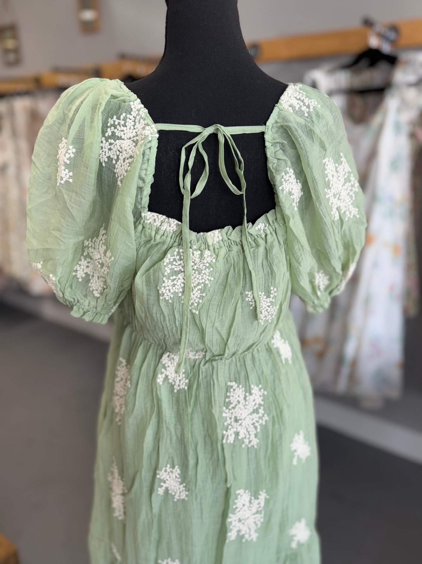 Sage White Flower Dress