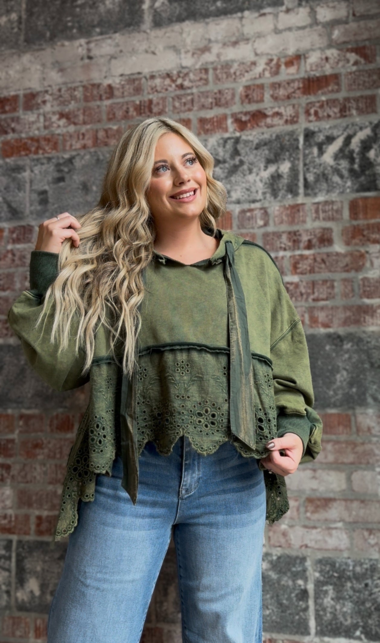 Green Eyelet Top