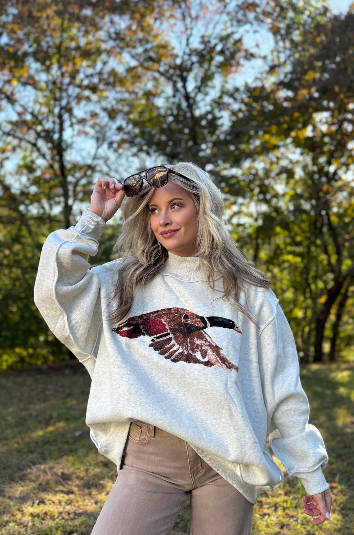 Mallard Embroidered Mock Neck