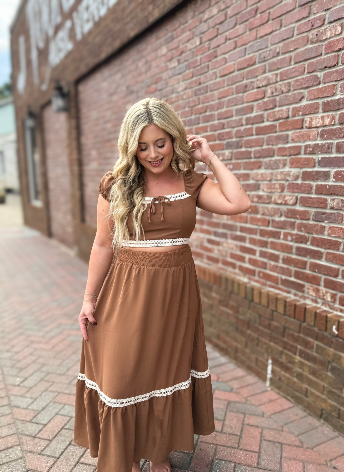 Lace Trim Skirt Set