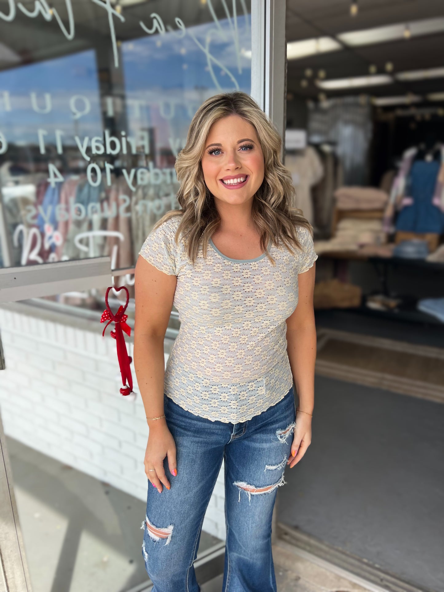 Aqua Flower Lace Top