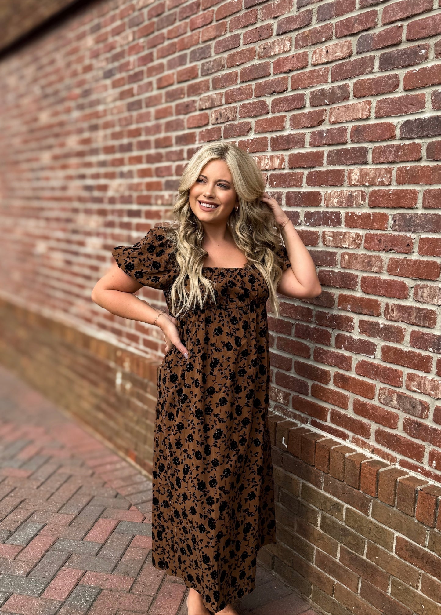 Camel Velvet Midi Dress