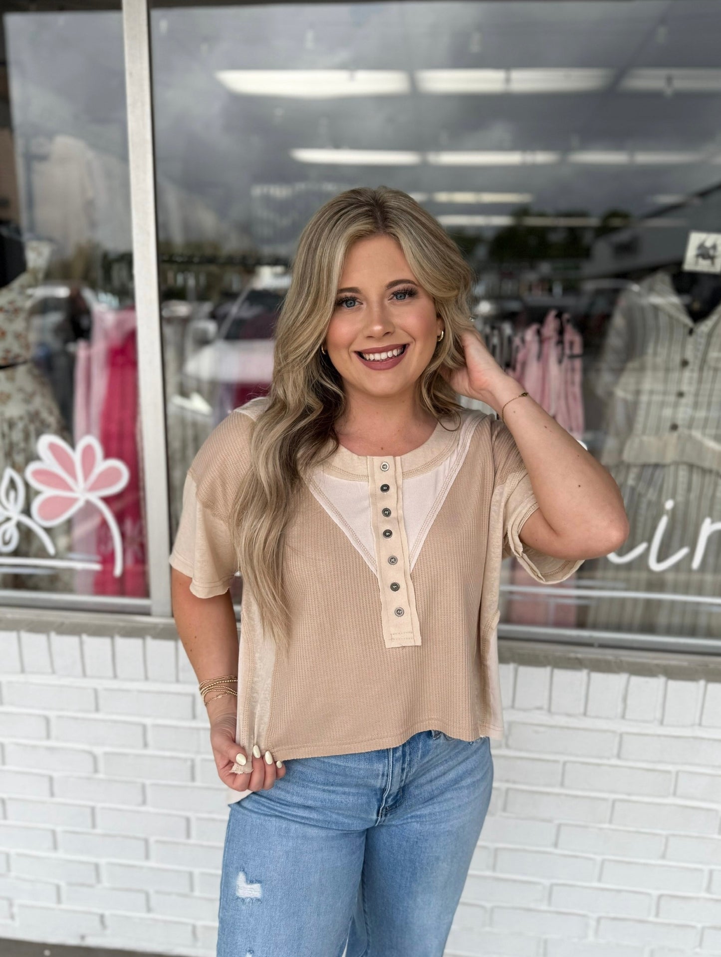 Beige Button Top