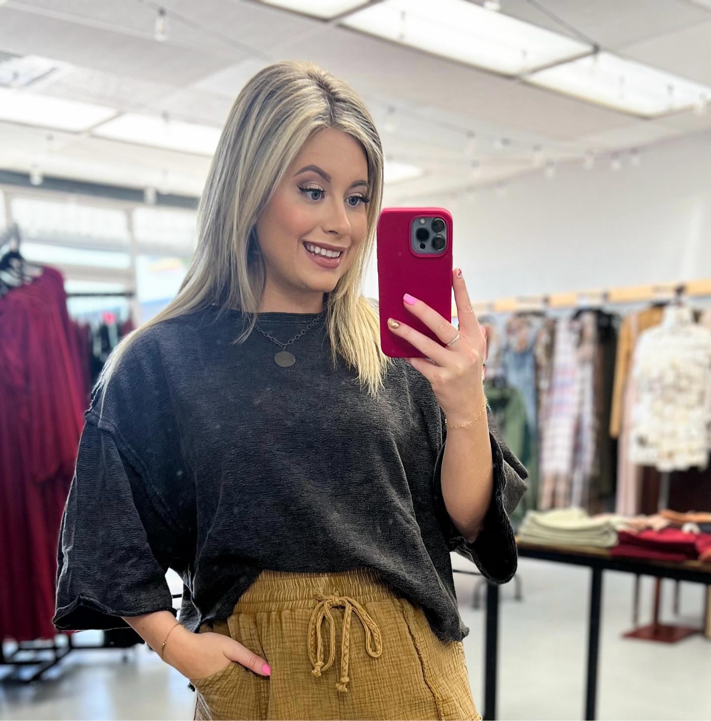 Washed Black Knit Top