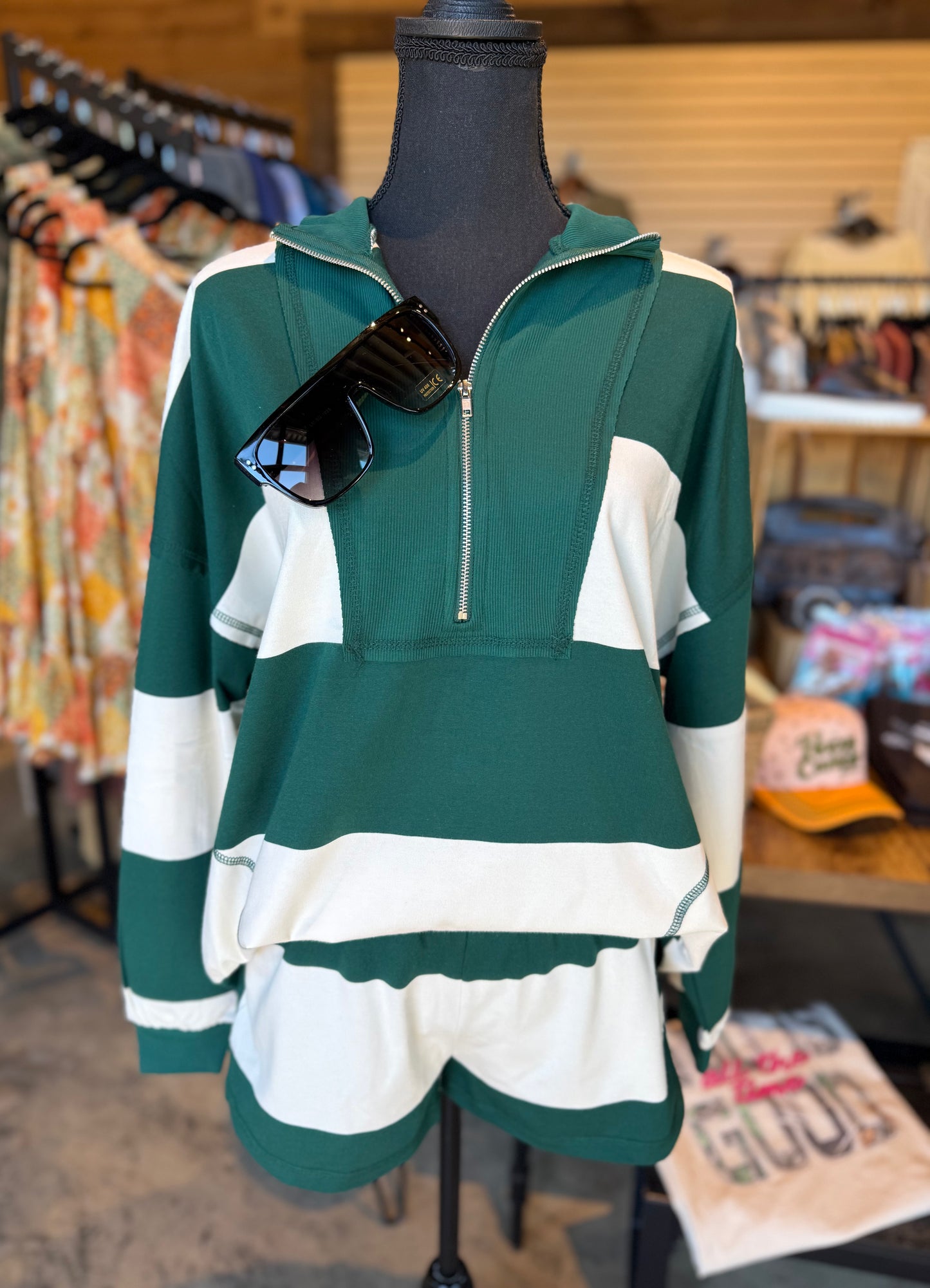 Hunter Green Striped Shorts