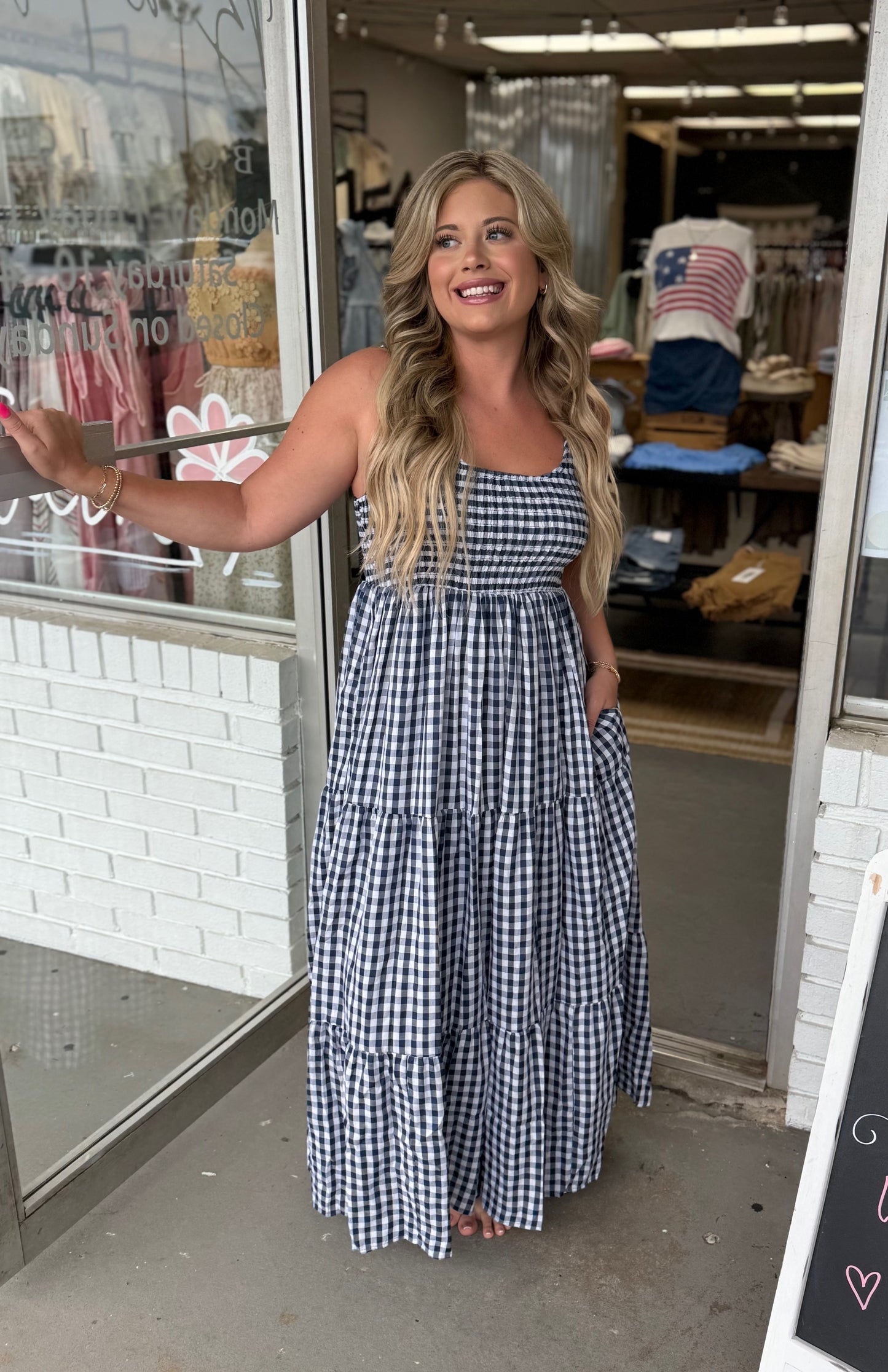 Navy Gingham Dress