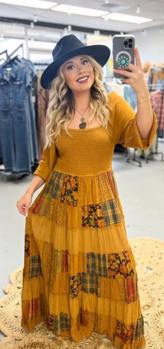 Camel Patchwork Dress