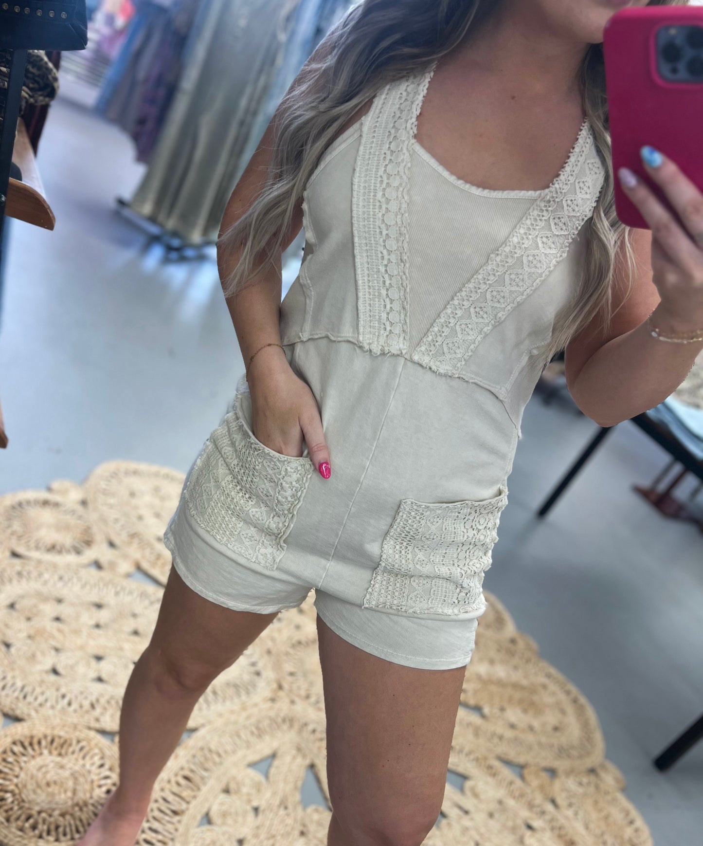 Natural Short Lace Romper