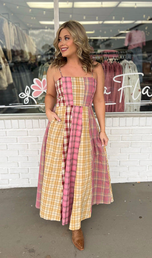 Mixed Checkered Midi Dress