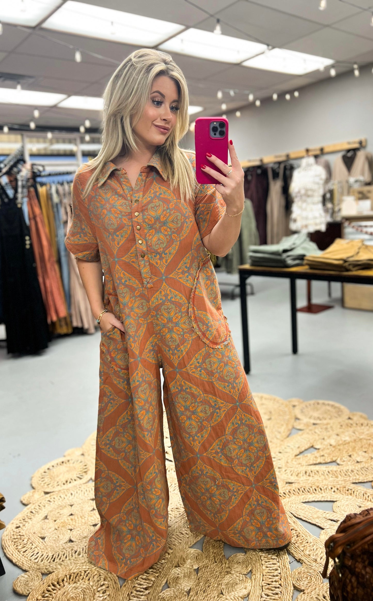 Teal Rust Printed Jumpsuit