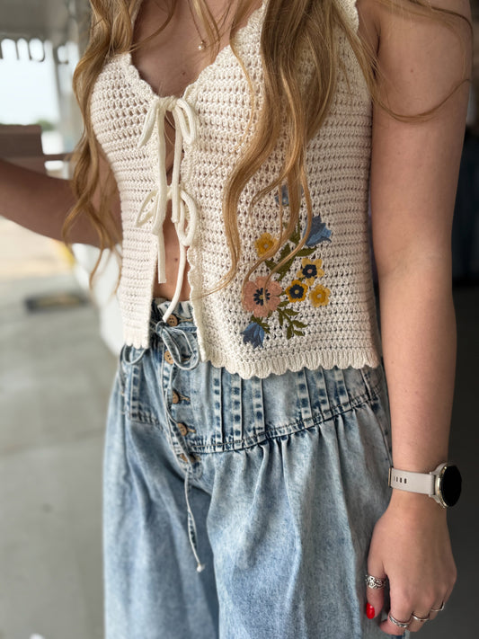 Embroidery Crochet Top