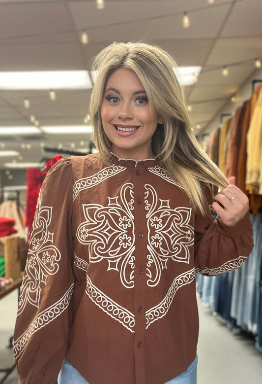 Mocha Embroidered Top