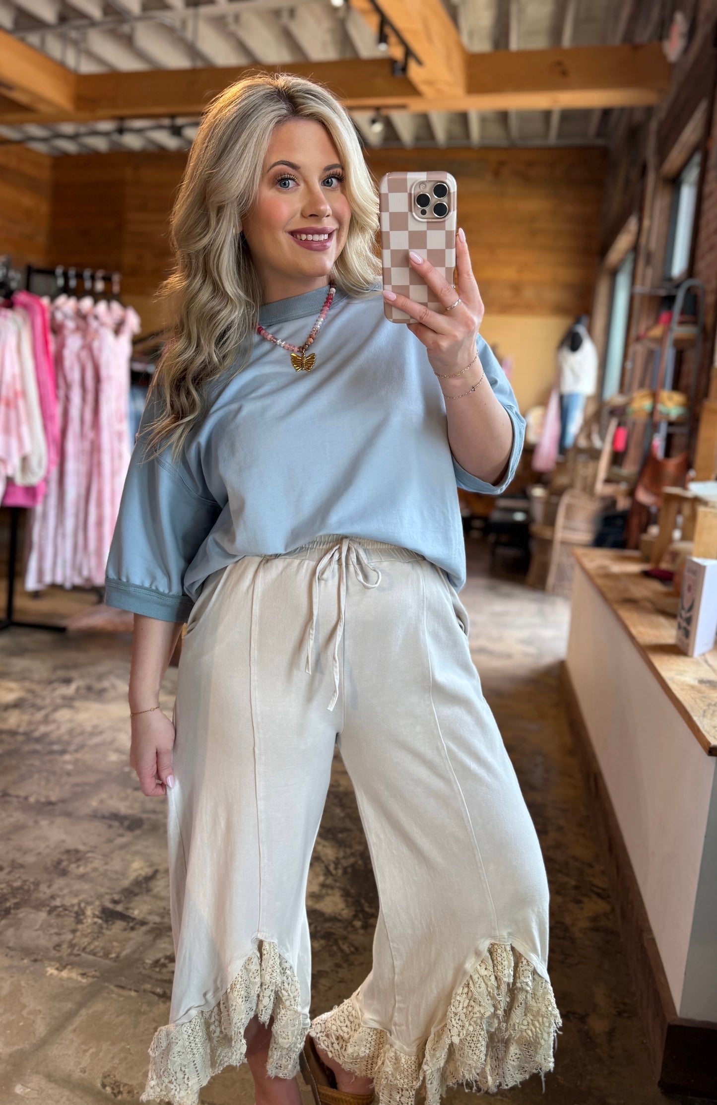 Cropped Natural Lace Pants