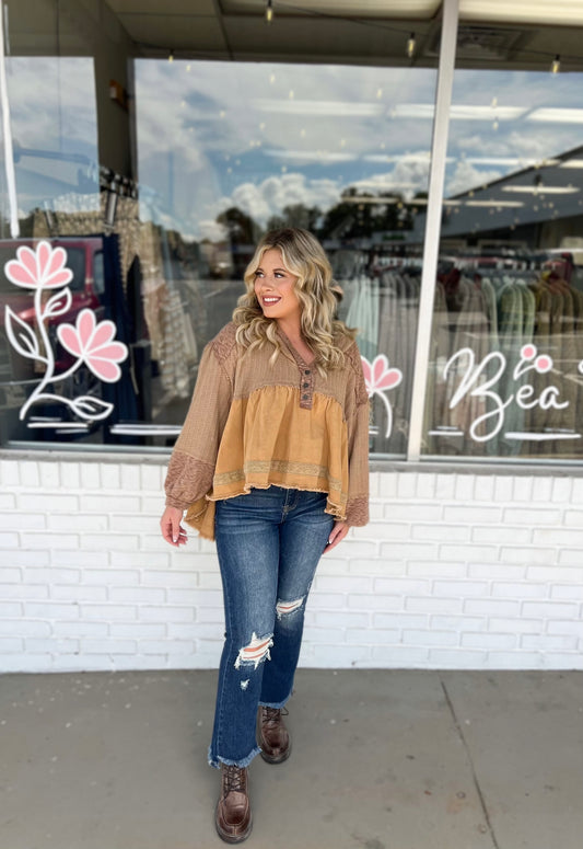 Camel Hooded Top