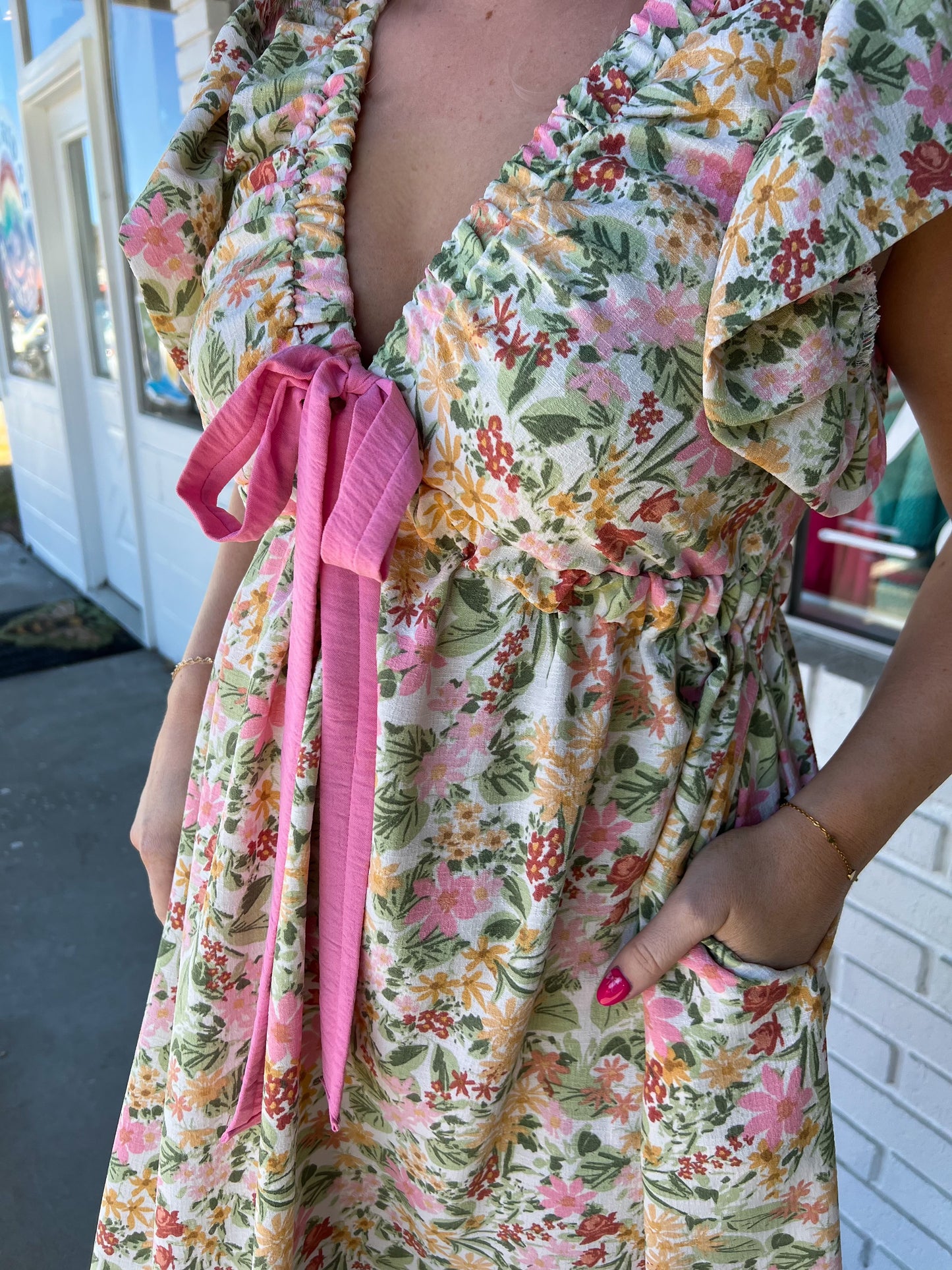 Pink Tie Floral Dress