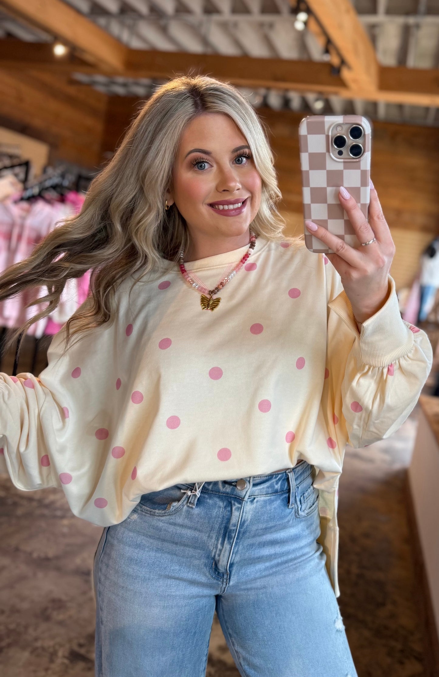 Pink Polka Dot Top