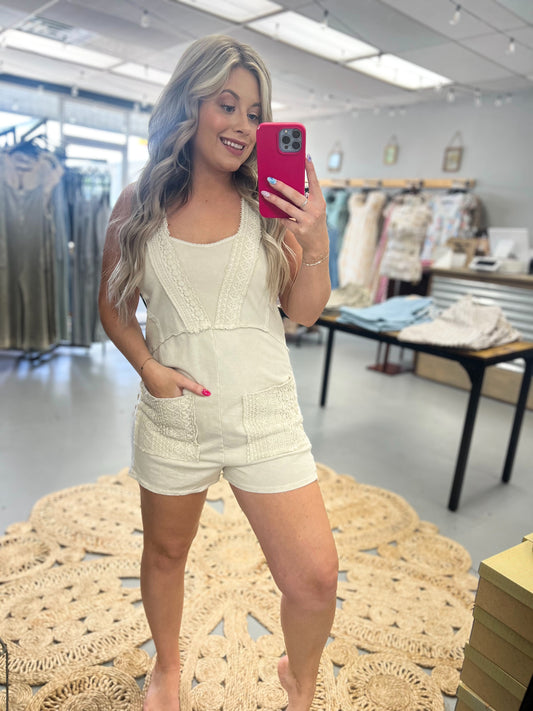 Natural Short Lace Romper