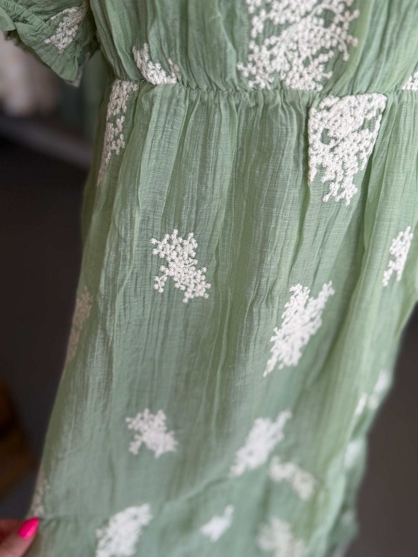 Sage White Flower Dress