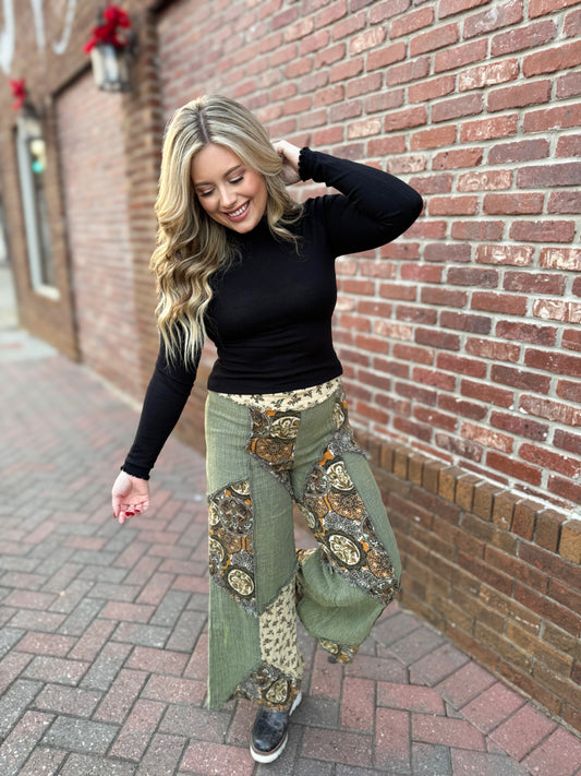 Olive Floral Pants