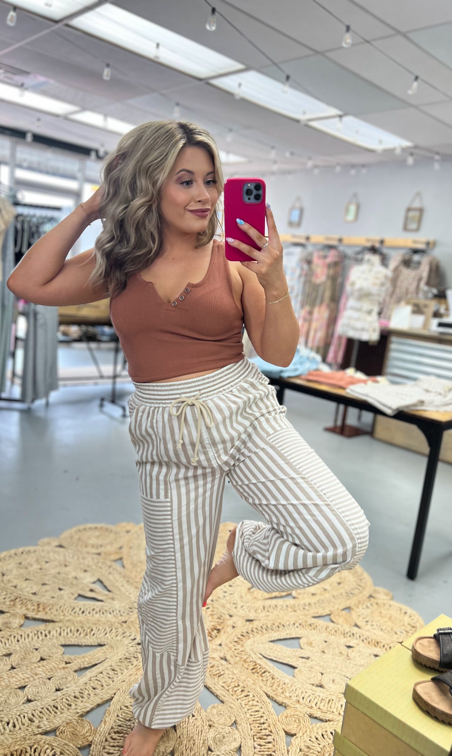 Taupe Striped Pants