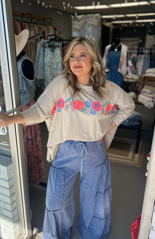 Khaki Flower Top
