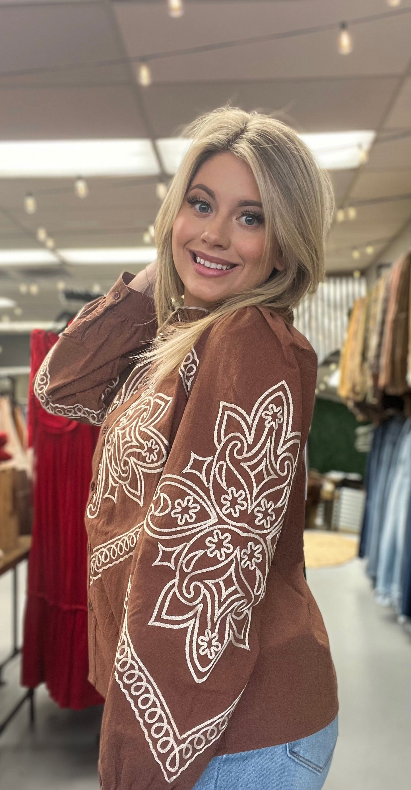 Mocha Embroidered Top