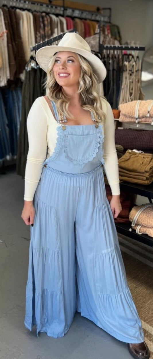 Denim Lace Trim Jumpsuit