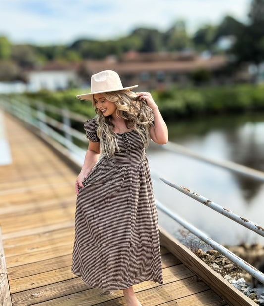 Brown Plaid Midi Dress