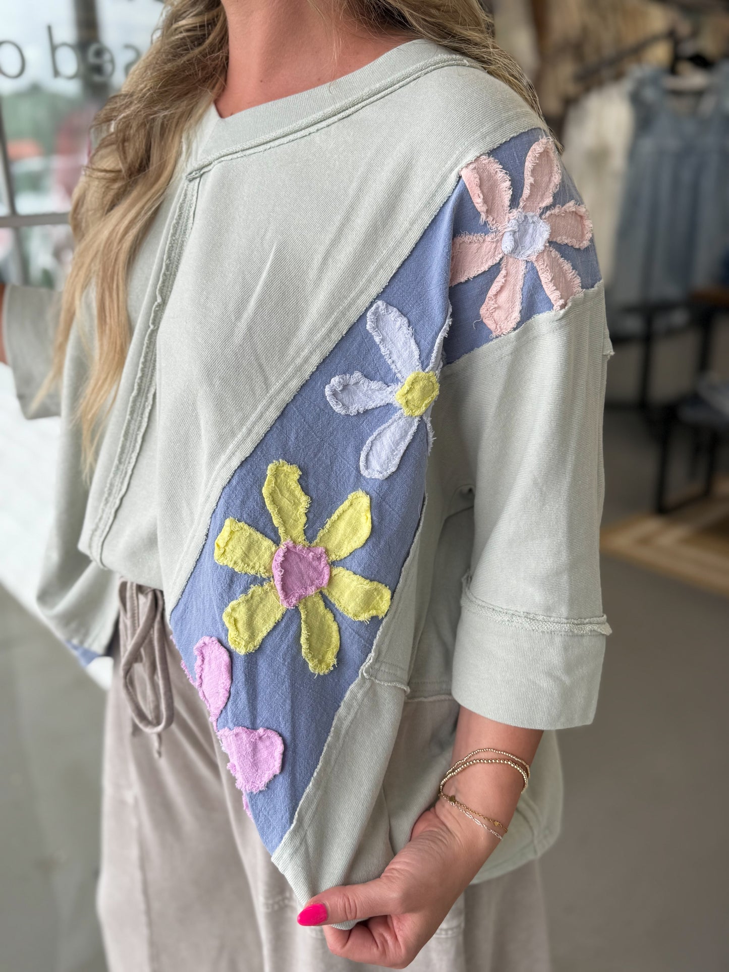 Teal Flower Top