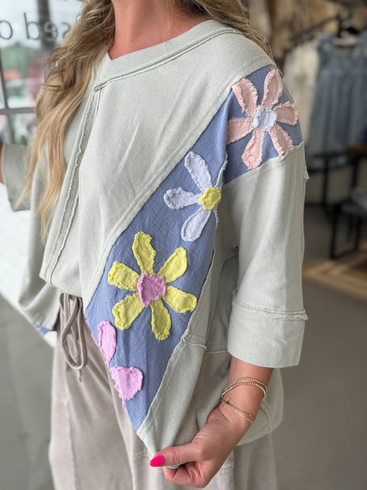 Teal Flower Top