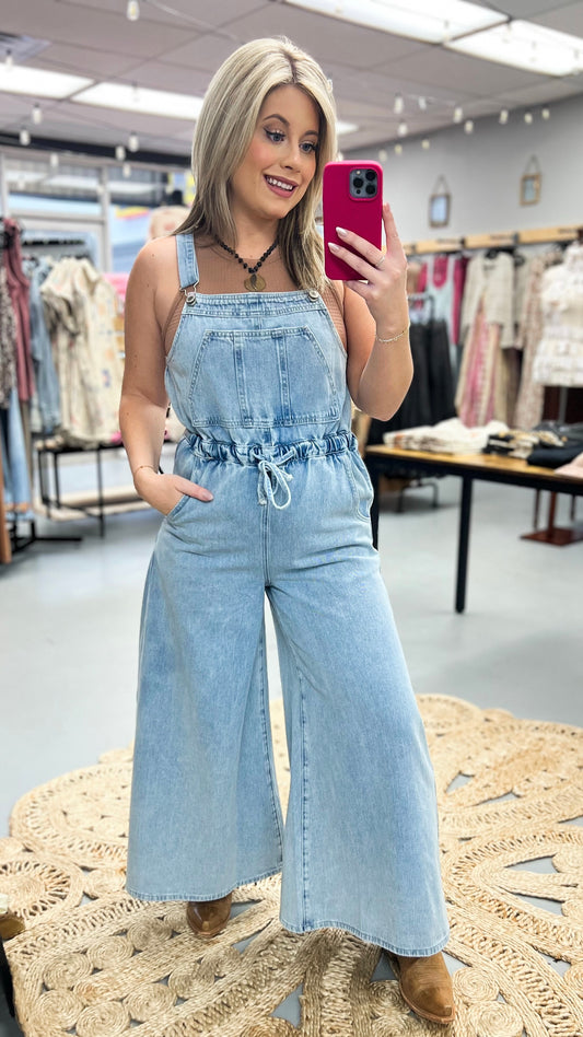 Denim Drawstring Overalls
