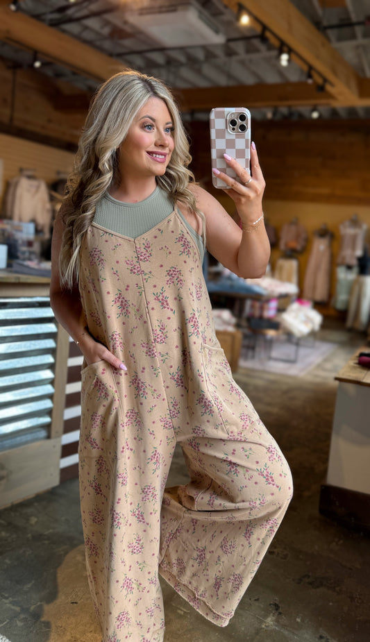Khaki Floral Jumpsuit