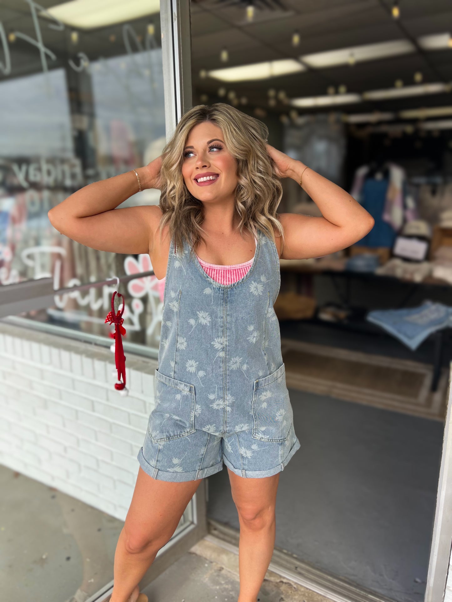 Flower Denim Romper