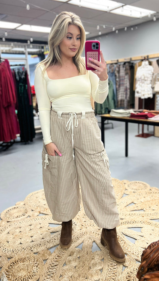 Oatmeal Striped Jogger Pants