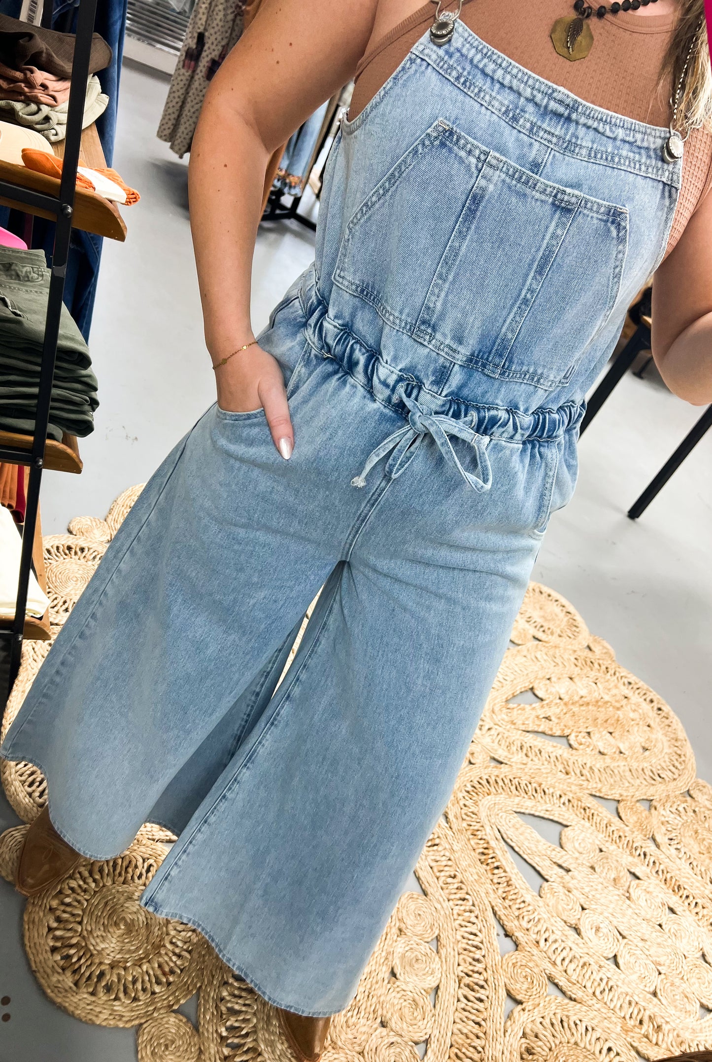 Denim Drawstring Overalls