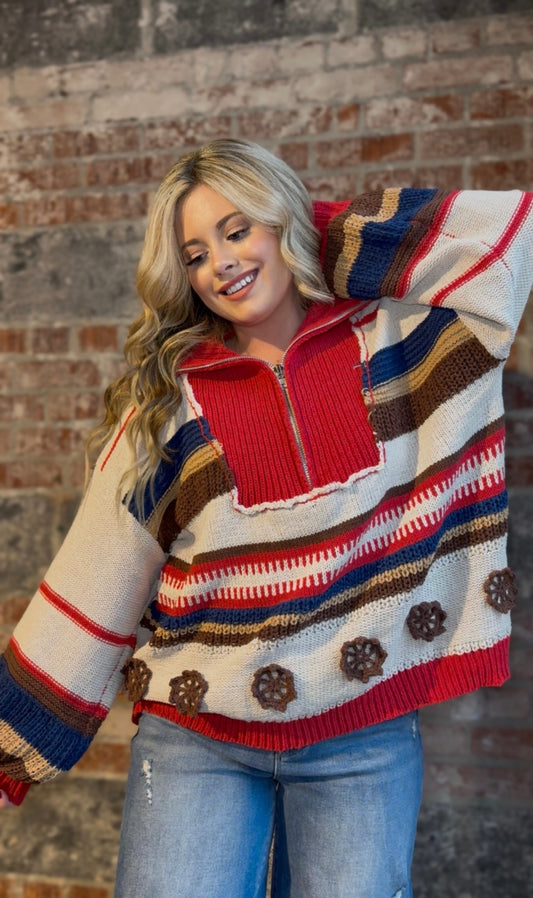 Sand/Red Multi Sweater