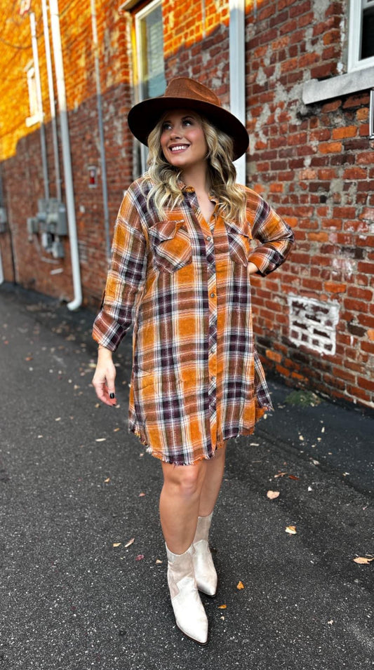 Washed Plaid Dress