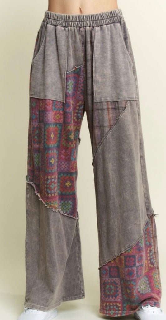 Charcoal Patchwork Wide leg Pant