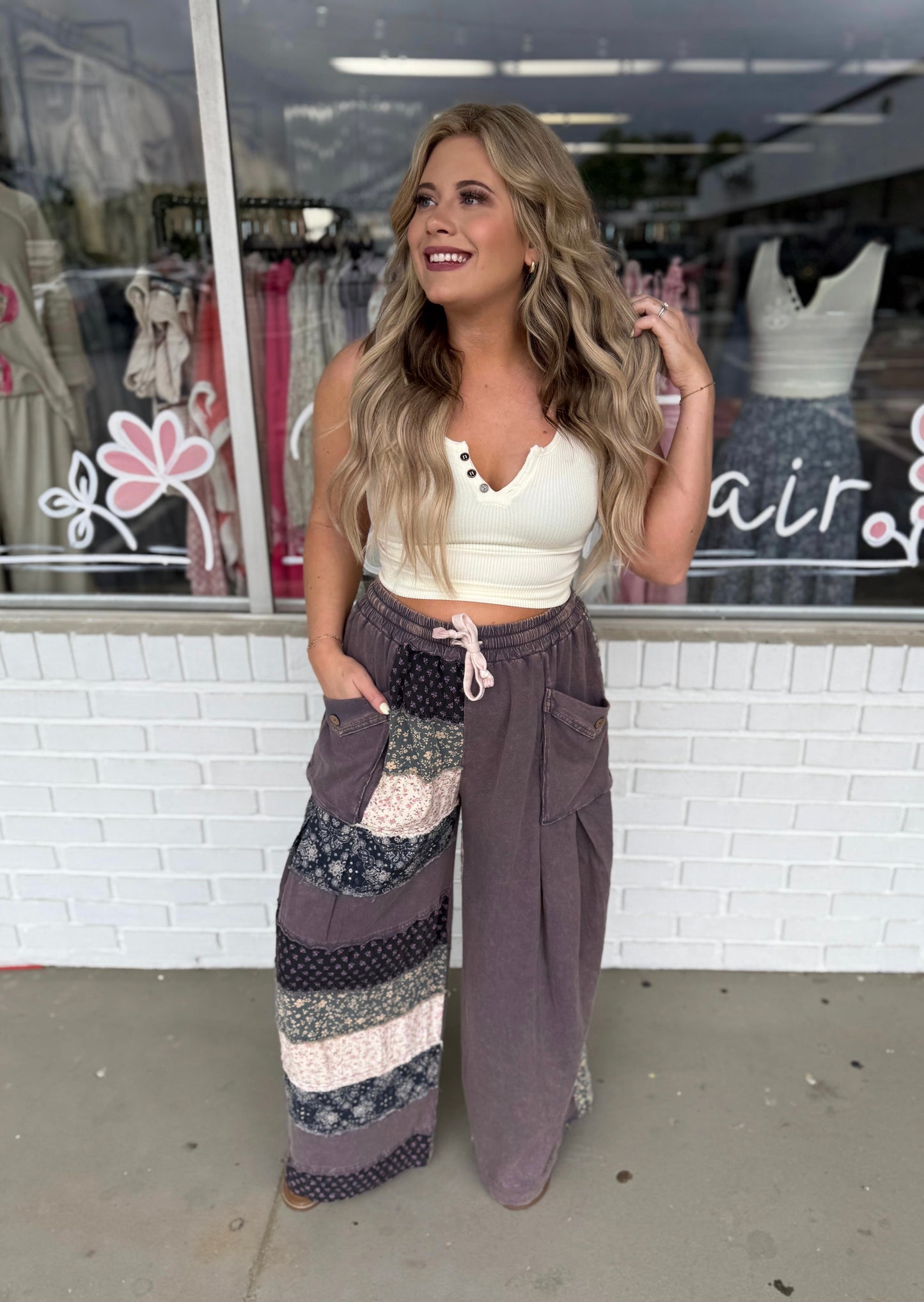 Navy Mix Wide Leg Pants
