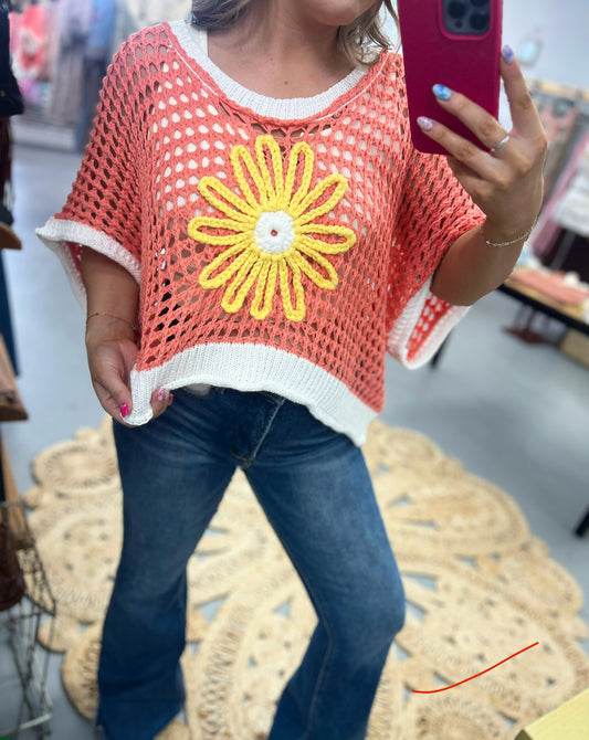 Coral Sunflower Top