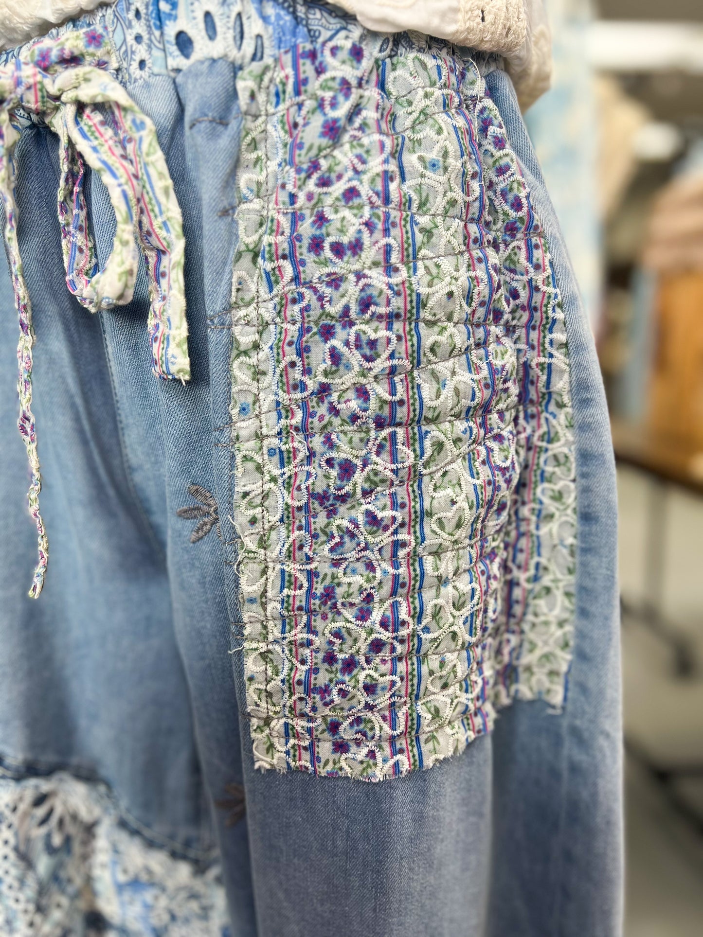Denim Patchwork Pants